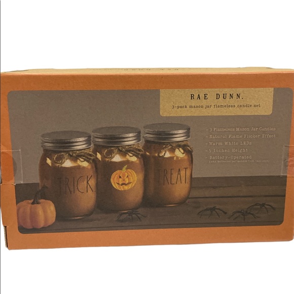 NIB Rae Dunn TRICK ๐ TREAT Mason Jar Flameless Candle 3 Pack - Picture 6 of 6